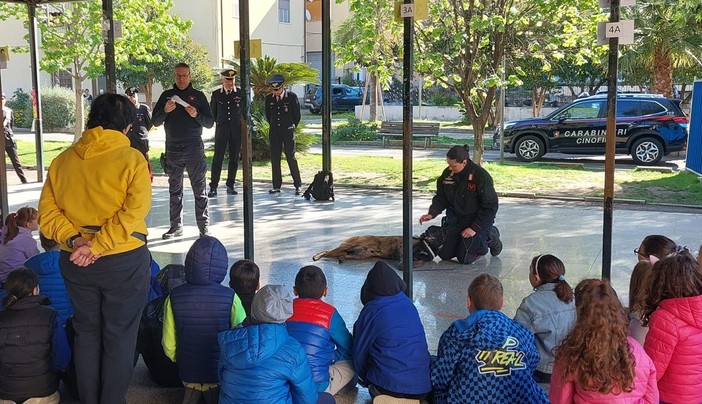 Taggia, i Carabinieri di Sanremo incontrano gli studenti della 'Pastonchi' insieme ai Cinofili