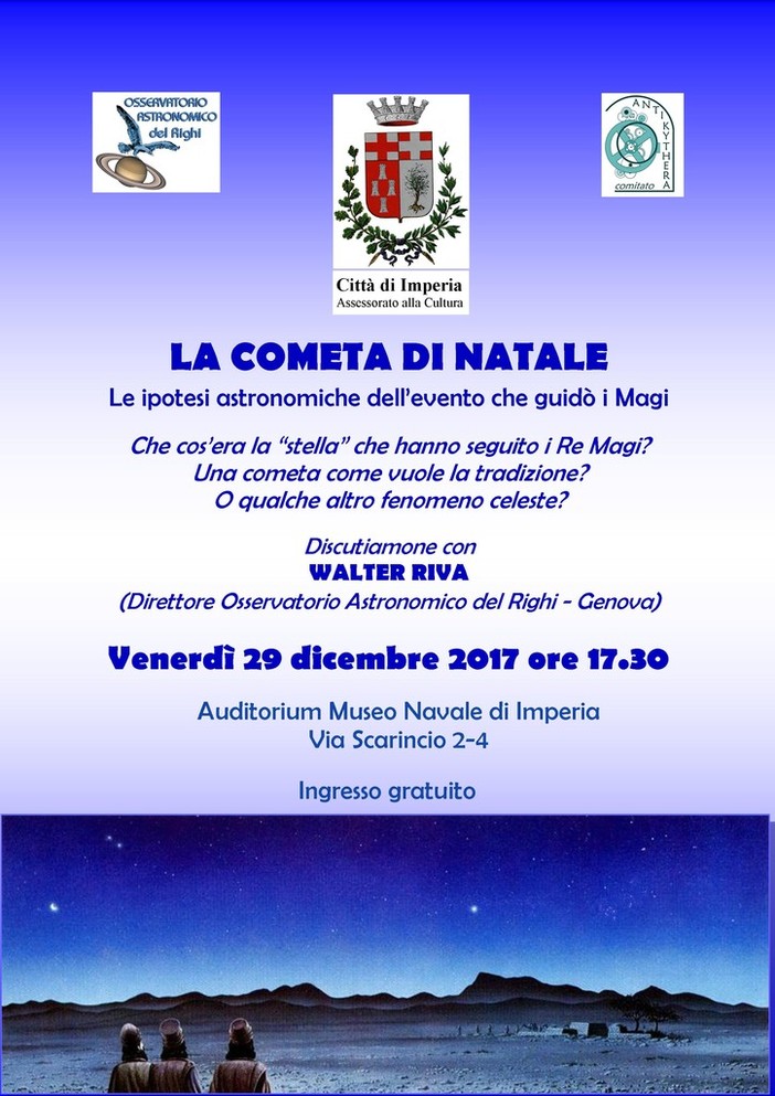 Imperia: venerdì all'Auditorium incontro su “La cometa dei magi. Ipotesi astronomiche&quot;