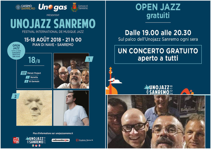 UnoJazz Sanremo 2018: sabato 18 agosto, ad aprire la serata finale saranno i Norwita preceduti da Palvair Project