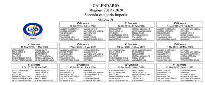 Calcio, Seconda Categoria A: ecco il calendario completo