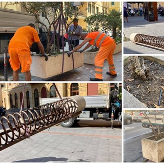 Imperia, operai a lavoro per il ripristino del decoro urbano: interventi in via De Sonnaz e piazza Ricci (foto)