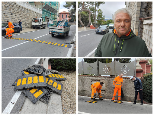 Imperia, &quot;trasloca&quot; il dosso di via Serrati, Gagliano: &quot;Abbassato anche di due centimetri per scongiurare problemi durante le piogge&quot; (foto e video)