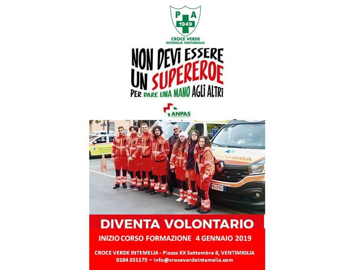 Ventimiglia: iscrizioni aperte al corso per diventare volontari presso la Croce Verde Intemelia