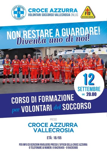 Vallecrosia: dal 12 settembre via la corso per volontari insieme alla Croce Azzurra