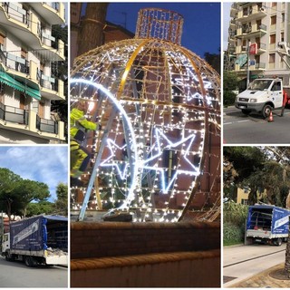 Taggia: iniziata l'installazione delle luminarie, a sorpresa spunta una 'pallina di Natale' gigante a villa Boselli