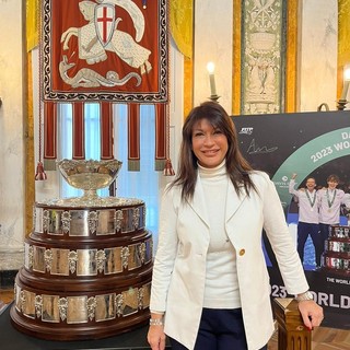 Regione Liguria a Palazzo Tursi per l’esposizione della Coppa Davis, tornata tricolore anche grazie al sanremese Matteo Arnaldi