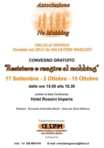 Imperia: nei prossimi giorni, l’Associazione No Mobbing organizza il convegno dell’anno 2016