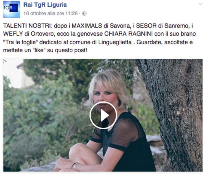 Lingueglietta: la cantautrice Chiara Ragnini apre il &quot;Buongiorno Regione&quot; su Rai 3, al Tgr Regionale