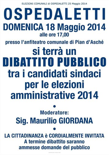 Ospedaletti: domani alle 17 all'Auditorium comunale confronto tra i candidati sindaco