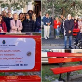 Diano Marina, inaugurata una panchina rossa simbolo della lotta alla violenza di genere (foto e video)