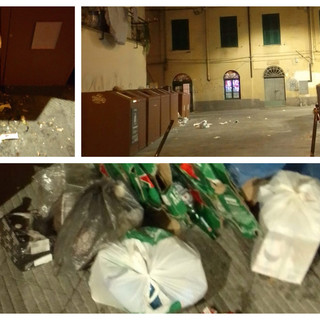 Imperia, rifiuti e degrado in via san Giovanni, via del Collegio e piazza Calvi (foto)