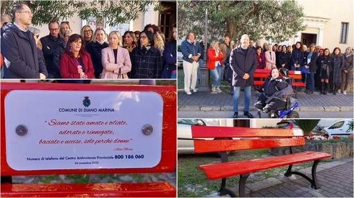 Diano Marina, inaugurata una panchina rossa simbolo della lotta alla violenza di genere (foto e video)
