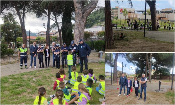 Vallecrosia, educazione stradale: prova pratica per i bimbi dell'Andrea Doria (Foto)