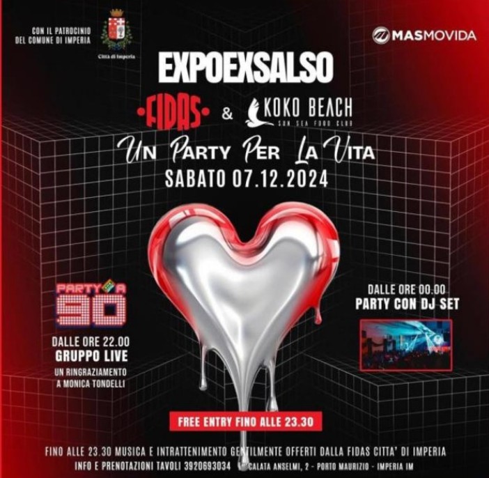 Sabato evento benefico della Fidas Imperia e Koko Beach: serata speciale all'insegna della solidarietà e del divertimento