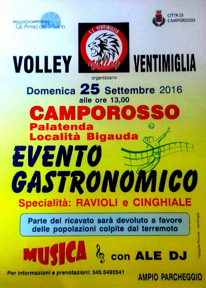 Camporosso: domenica prossima, evento gastronomico a favore delle popolazioni terremotate del centro Italia