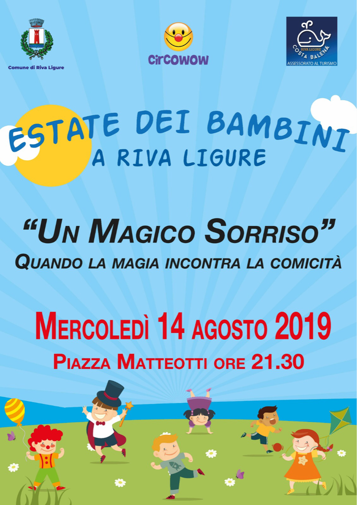 Riva Ligure: stasera, Prosegue la rassegna 'BimBumBam! ArRiva il Festival dei Bambini' con 'Un Magico Sorriso'