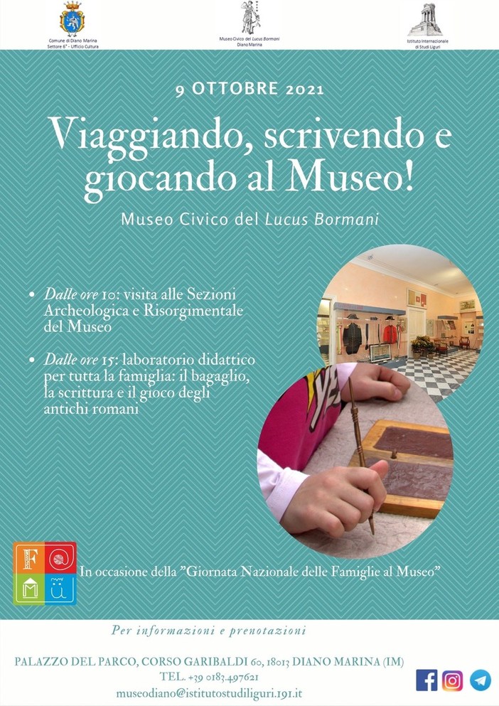 Diano Marina, sabato il 'Lucus Bormani' aderisce alla &quot;Giornata Nazionale delle Famiglie al Museo&quot;