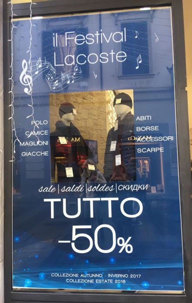 Sanremo: il negozio Lacoste di via Matteotti lancia la settimana del &quot;Festival dell'abbigliamento&quot;