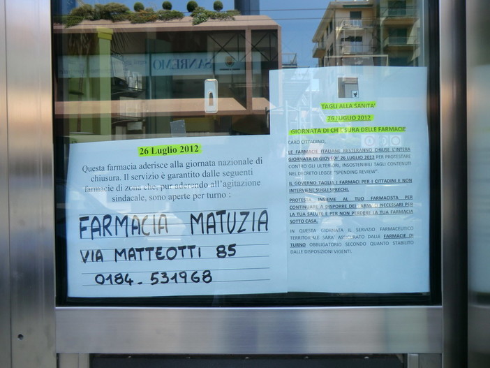 Una farmacia in sciopero a Sanremo