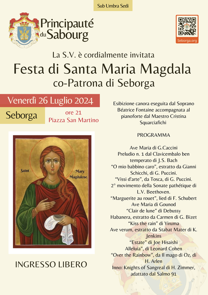 A Seborga la Festa della Musica Lirica e di Santa Maria di Magdala