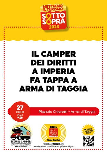 Il Camper del Turismo “Mettiamo il Turismo SottoSopra” della Filcams Cgil fa tappa ad Arma di Taggia