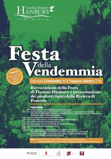 Ventimiglia: il 2 settembre ai giardini Botanici Hanbury ritornerà la Festa della Vendemmia