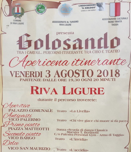 Riva Ligure: stasera, appuntamento con 'Golosando', apericena seicentesco con intrattenimento a tema