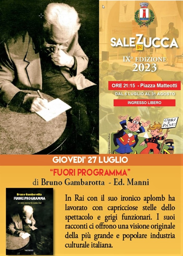 Riva Ligure -“Sale in Zucca”: giovedì 27 luglio ospite Bruno Gambarotta.