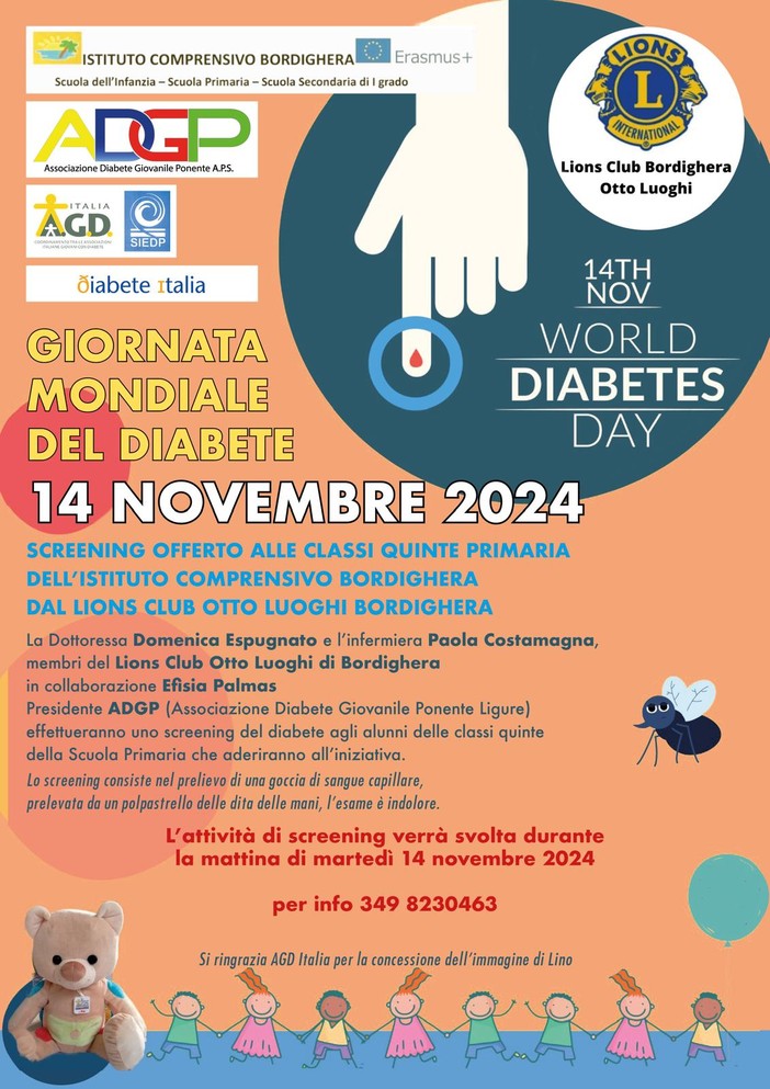 Giornata mondiale sulla lotta contro il diabete, il Lions Club Bordighera in prima linea  (foto)