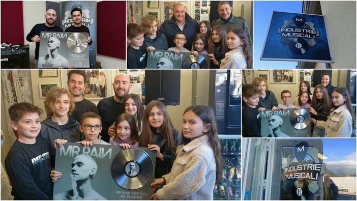 Vallecrosia, cinque dischi di platino per i  bambini “Supereroi“ di Mr. Rain: grande festa alle Industrie Musicali (Foto e video)