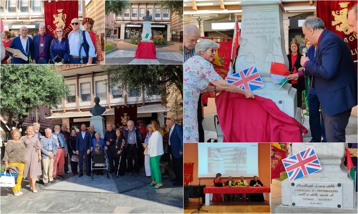 Ventimiglia ricolloca la targa al monumento a Thomas Hanbury (Foto e video)