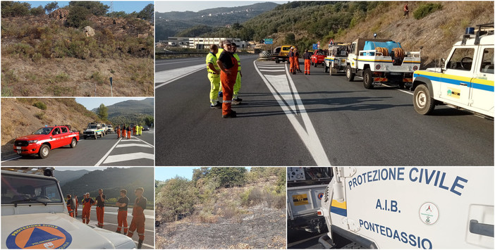 Incendio di Pontedassio, fiamme sotto controllo. In fumo sottobosco di macchia mediterranea (foto)