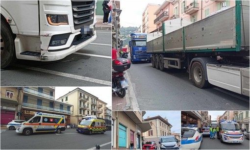 Vallecrosia, scontro moto-camion in via Colonnello Aprosio: traffico in tilt (Foto)