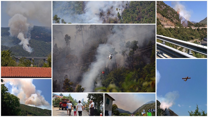 Sanremo e Badalucco interessate da due grossi incendi, a Borello minacciate le abitazioni e in Valle Argentina bruciato un costone in zona Regianco