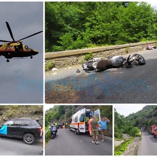 Scontro tra un'auto e una moto alle porte di Molini di Prelà: 55enne tedesco in gravi condizioni (Foto e video)