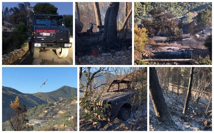 Bordighera: ripreso l'incendio tra Serborga e Vallebona, situazione meno grave di ieri ma Vvf sul posto