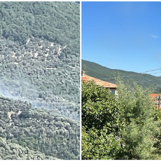 Borgomaro, vasto incendio boschivo: in azione anche l'elicottero