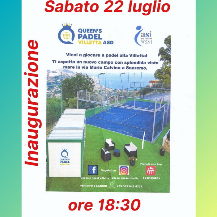 Sanremo: oggi pomeriggio alla Villetta, inaugurazione campo di padel Queen's Padel Villetta