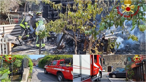 Ventimiglia, incendio nella città alta: vigili del fuoco in azione (Foto)