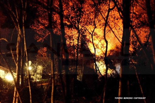 Sanremo: incendio boschivo lambisce un'abitazione nella zona di Pian della Castagna a San Romolo