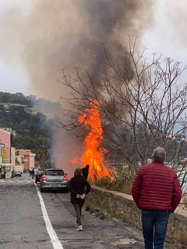 Bussana: paura per un grosso incendio sulla spiaggia, fiamme visibili da diversi chilometri (foto e video)