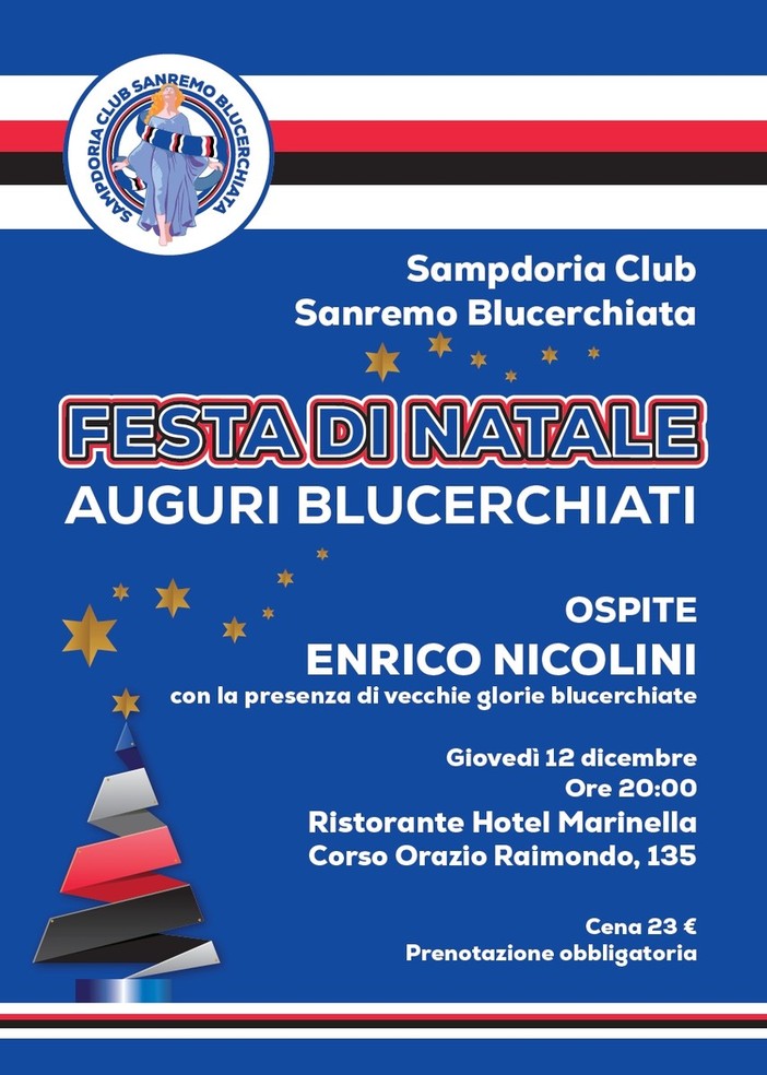 Sanremo: il 12 dicembre la festa degli 'Auguri Blucerchiati', i tifosi della Sampdoria si riuniscono al Marinella