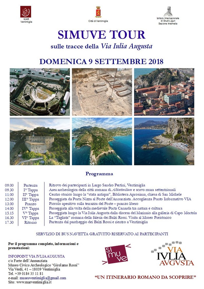 Ventimiglia: al Museo Archeologico Girolamo Rossi, domenca 9 settembre 'Simuve Tour' sulle tracce della Via Iulia Augusta