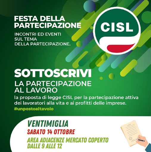 Due appuntamenti della CISL Imperia per promuovere la partecipazione dei lavoratori all'impresa