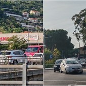 Vallecrosia, lavori in via Roma creano lunghe code: traffico in tilt (Foto)