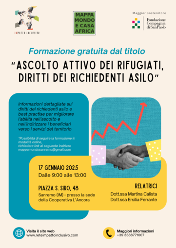 Sanremo, “Ascolto attivo dei rifugiati, diritti dei richiedenti asilo”: il 17 gennaio incontro formativo della rete IMpatto Inclusivo