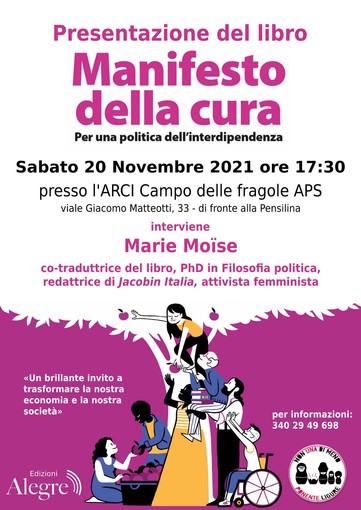 Imperia, sabato 20 novembre presentazione del libro 'Manifesto della cura'