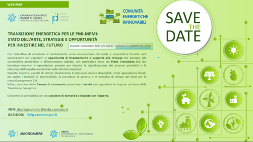 Imprese e transizione energetica, ciclo di webinar gratuiti della Camera di Commercio Riviere di Liguria