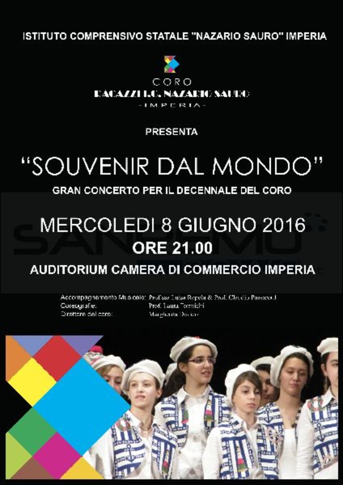 Imperia: 'Souvenir dal mondo', mercoledì 8 giugno concerto per il decennale del Coro Ragazzi I.C. Nazario Sauro