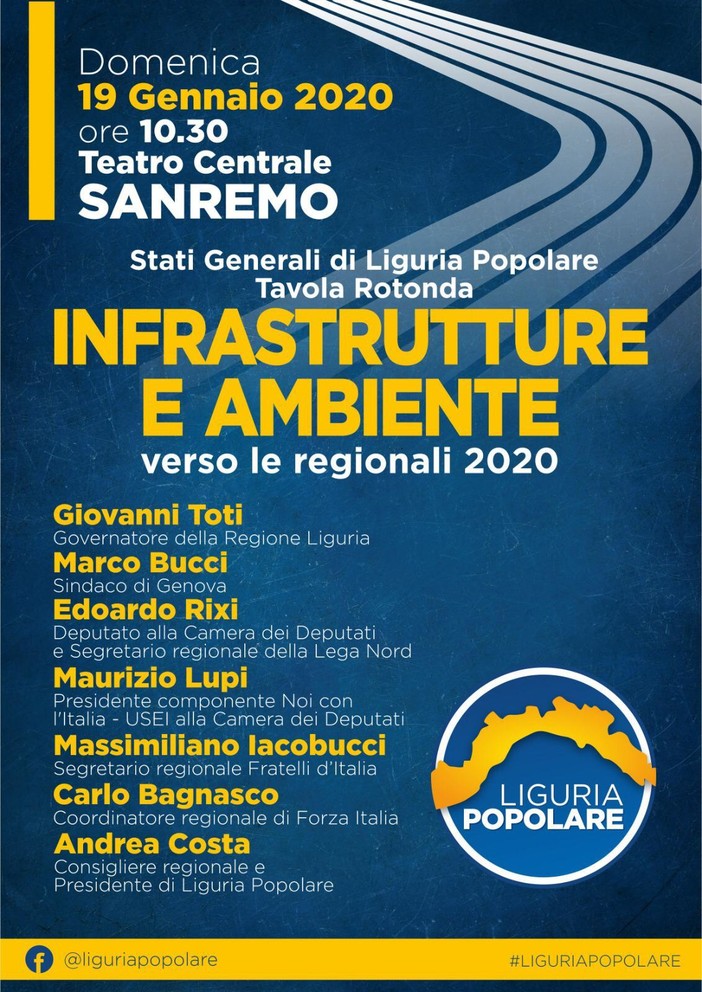 Costa e Pisani (Liguria Popolare): “Domenica a Sanremo stati generali di Liguria Popolare e tavola rotonda con tutte le anime del centro destra su infrastrutture e ambiente”